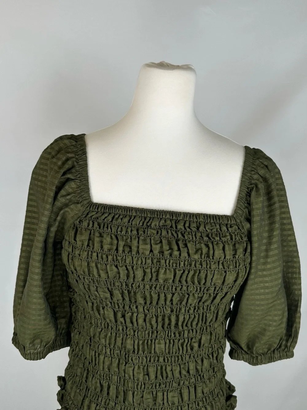 Old Navy Olive Smocked Square-Neck Puff Sleeve Blouse